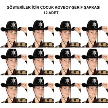 Alka Kovboy Şerif Şapkası Siyah 12 Adet - Kostüm, Parti ve Gösteri Şapkası
