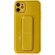 Alka Apple iPhone 12 Kılıf Coco Karbon Standlı Kapak - Sarı