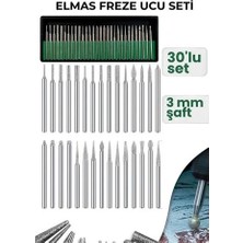 Akıllı Bayi 30 Parça Elmas Freze Ucu Seti - 3mm Şaft Profesyonel Gravür, Oyma ve Hassas Taşlama Seti