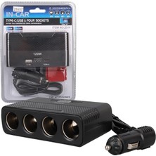 Akıllı Bayi Olesson 2014 12-24V Type-C + Usb-A Girişli 120W 80CM Kablolu 4’lü Araç Çakmak Çoklayıcı