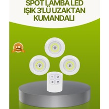 Alka Uzaktan Kumandalı 3 Lü Kablosuz LED Spot Lamba Seti Yapışkanlı Pratik Kullanım