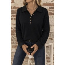Lune Store Kadın Uzun Kollu Yakalı Düğmeli Salaş Waffle Bluz