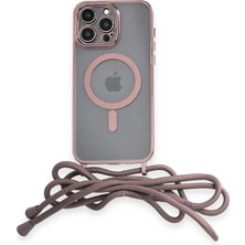 Alka Apple iPhone 12 Pro Max Kılıf Divo Lazer Askılı Magsafe Kapak - Pembe