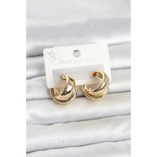 Armüz 316L Çelik Gold Renk Asimetrik Halka Model Kadın Küpe