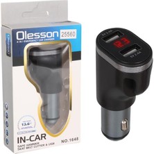 Akıllı Bayi Olesson 1648 12-24V Çift USB Girişli 5V-2.4A Dijital Voltaj Ekranlı Araç Çakmaklık Şarj Aleti