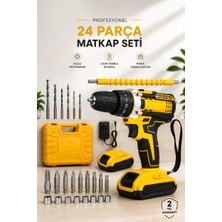 Alka 24 Parça Çift Bataryalı Şarjlı Matkap Seti 24W Motor ve Otomatik Mil Kilitli Tasarım