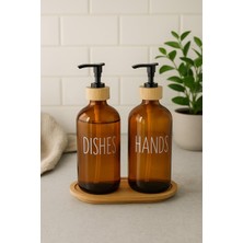 Akıllı Bayi Amber Cam Ikili Sıvı Sabunluk Seti 500 ml Bambu Altlıklı