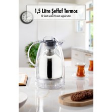 Akıllı Bayi 1.5 Lt Isı Yalıtımlı Çay ve Soğuk Su Termosu Şeffaf (12 Saat Sıcak Tutar& Içi Camdır)
