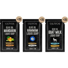 Valor Olivos Tek Kullanımlık Zeytinyağlı Sıvı Sabun Seti, 2 ml x 75 Adet, Mandalina Hamam Keçi Sütü Seril