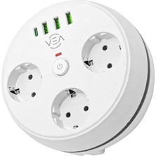 Alka Vea VE-26583 3'lü 1.5 Metre Kablolu 3 USB / Type-C Girişli Akım Korumalı Grup Priz