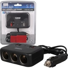 Alka Olesson 1656 12-24V Çift USB + Çift Type-C 120W 80CM Kablolu 3'lü Araç Çakmak Çoklayıcı