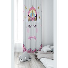 Valor Pelangi Beyaz Kedi Desenli Dijital Baskı Yıkanabilir Bebek Çocuk Odası Fon Perdesi, Pembe-Beyaz 140