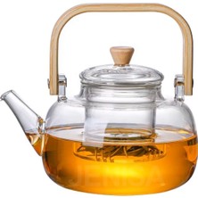 Valor Ahşap Saplı Cam Filtreli Demlik 1000 ml - Isıya Dayanıklı Cam Bitki Çayı Demlik