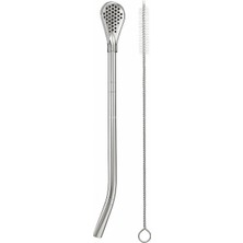 Valor Busstier Süzgeç Uçlu Metal Pipet Seti, Filtreli Kaşık Pipet, Temizleme Fırçası Dahil, Kokteyl Sunum