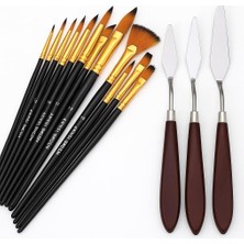 Valor Hannah Ressam Sanat Malzemeleri Seti 12’li Fırça Seti + 5’li Metal Spatula | Akrilik, Suluboya, Yağ