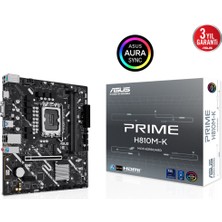 Alka Asus Prıme H810M-K, 2xddr5, M.2, Hdmı, D-Sub, LGA1851 Soket, Atx Anakart