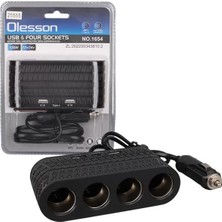Alka Olesson 1654 12-24V Çift USB - Type-C 120W 80CM Kablolu 4'lü Araç Çakmak Çoklayıcı