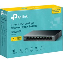 Alka Tp-Lınk LS109P 8 Port 10/100 +1 Port RJ45 Uplınk 63W 250 Metre Poe Mesafe Metal Kasa Swıtch