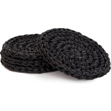 Valor Ocean Home Textile 4'lü Siyah Renk Rafya Bardak Altlığı Ø 11 cm