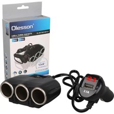 Alka Olesson 1634 12-24V 3lü Usbli 120W 80CM Kablolu Dijital Ekranlı Araç Çakmak Çoklayıcı