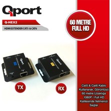 Alka Qport Q-Hex2 HDMI Extender Cat6 60M 2 Li Paket (Adaptör Dahil)
