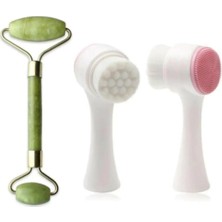 Valor Jade Roller 2'li Yeşim Taşı Masaj Aleti ve Silikon Yüz Temizleme Fırçası