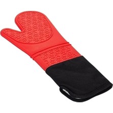 Valor Kırmızı Silikon Yanmaz Yapışmaz Isı Yalıtımlı Mutfak Fırın Eldiveni Tencere Sahan Tutacak 35 cm