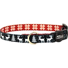Valor Rudolph Dark Kedi Boyun Tasması, Boğulma Önleyici Kilitli, Zil Hediyeli (Koyu Lacivert, Geyikli)