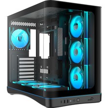 Alka Sama V62BK Black, B850BK 850W, 80+ Bronze, Pcıe 5.1, Atx3.1, Tempered Glass Panel, Panoramic Tasarım, Type-C, 7X120MM Argb Infınıty Fan, Atx, Gamıng Kasa