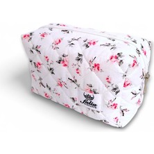 Valor Makyaj Çantası | Makeup Bag | Kapitone Bakım Seyahat Kozmetik Çantası (Beyaz-Pembe)
