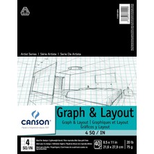 Valor Canson Sanatçı Serisi Grafik Kağıdı, 4x4 Mavi Izgara, 21,6X27,9 Cm, 40 Yaprak, Katlanır Ped