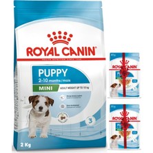 Valor Royal Canin Mini Puppy Küçük Irk Yavru Köpek Maması 2 kg + 2 Adet 85 gr Pouch Konserve Yaş Mama Hed