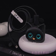 Valor Psr Aksesuar Siyah Kedi Şarj Kılıfı, Şarj Kablosu Örme Aparatı, Toparlayıcı, Kablo Koruyucu Iphone