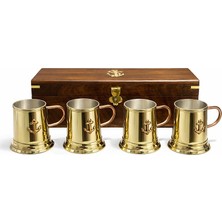 ÖNÇ - PRİME 29X7 cm Ahşap Kutulu 4'lü Pirinç Fincan Seti