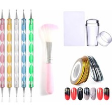 Valor Fontenay French Stamper Dot Kalem Set Toz Temizleme Fırça Tırnak Şerit Bantı Set Çok Renkli
