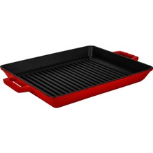 Valor Lava Döküm Dikdörtgen Izgara Tavası Döküm Demir Yekpare Çift Kulplu Ölçü 26X32CM. Kırmızı