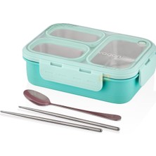 Valor Vagonlife Bento 620ML Lunchbox Tek Katlı 3 Bölmeli Çelik Sefer Tası Yemek Kutusu (Turkuaz)