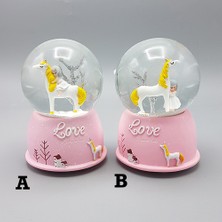 ÖNÇ - PRİME Mini Pembe Kar Küresi - Sevimli Unicorn ve Kız Tasarımlı - Işıklı