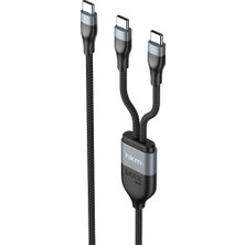 Valor Duo Power 100W Çift Uçlu, Type-C To Type-C + Type-C Şarj Kablosu, Örgü Tasarım, 1.2 Metre, Siyah