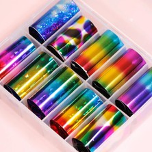 Valor 10LU Tırnak Süsleme Folyosu Parlak Holografik Geometri Dizayn Nail Art Transfer Folyo WNF-027