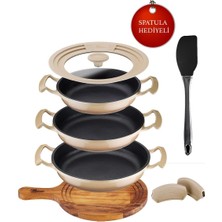 Valor Brioni Try Cook 7 Parça Bej Yanmaz Yapışmaz Diamond Kaplama Sahanlık Tava Seti
