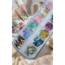 Valor 12LI Sedefli Ince Deniz Kabuğu Tırnak Süsleme Charm Nail Art Charm Taşları WN-510