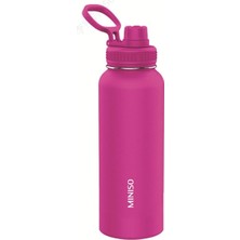 Valor Miniso Klasik Tasarım Tutacaklı Sızdırmaz Kapaklı Çelik Su Kabı (1400ML) - Pembe