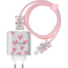 Valor Constrain Iphone 18W/20W ile Uyumlu Pembe Love Şarj Aleti Kılıfı, Şarj Kablosu Örme Aparatı, Toparl