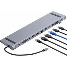 Valor Coverzone Usb-C 12IN1 Hub Çoklayıcı Adaptör Macbook ile Uyumlu Çift HDMI VGA RJ45 Ethernet USB 3.0