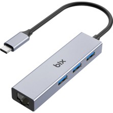 Valor Bix BXC06HB Type-C'den 3 Bağlantı Noktalı Gigabit Ethernet USB 3.2 Hub