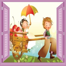 Valor Çocuk Odası Bebek Odası Pencere Poster Duvar Kağıdı At Arabası