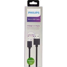 Valor Philips Usb-Micro USB Şarj Kablosu, 2 Metre, Pvc, Siyah (DLC3106U/00)