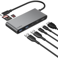 Valor Belkin Usb-C Hub, 7 Portlu, 60 Hz’de 4K HDMI Ekran Desteği, Sd ve Microsd Yuvaları, 100 W Güç Ileti