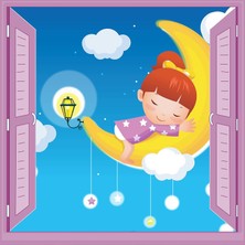 Valor Çocuk Odası Bebek Odası Pencere Poster Duvar Kağıdı Ayda Uyku